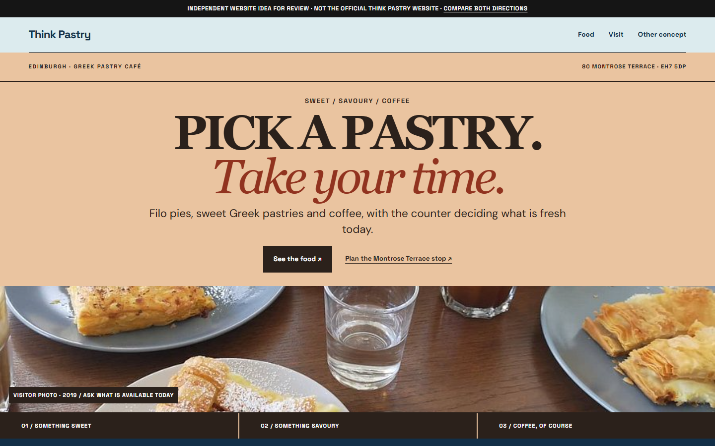 First screen of Think Pastry homepage study B
